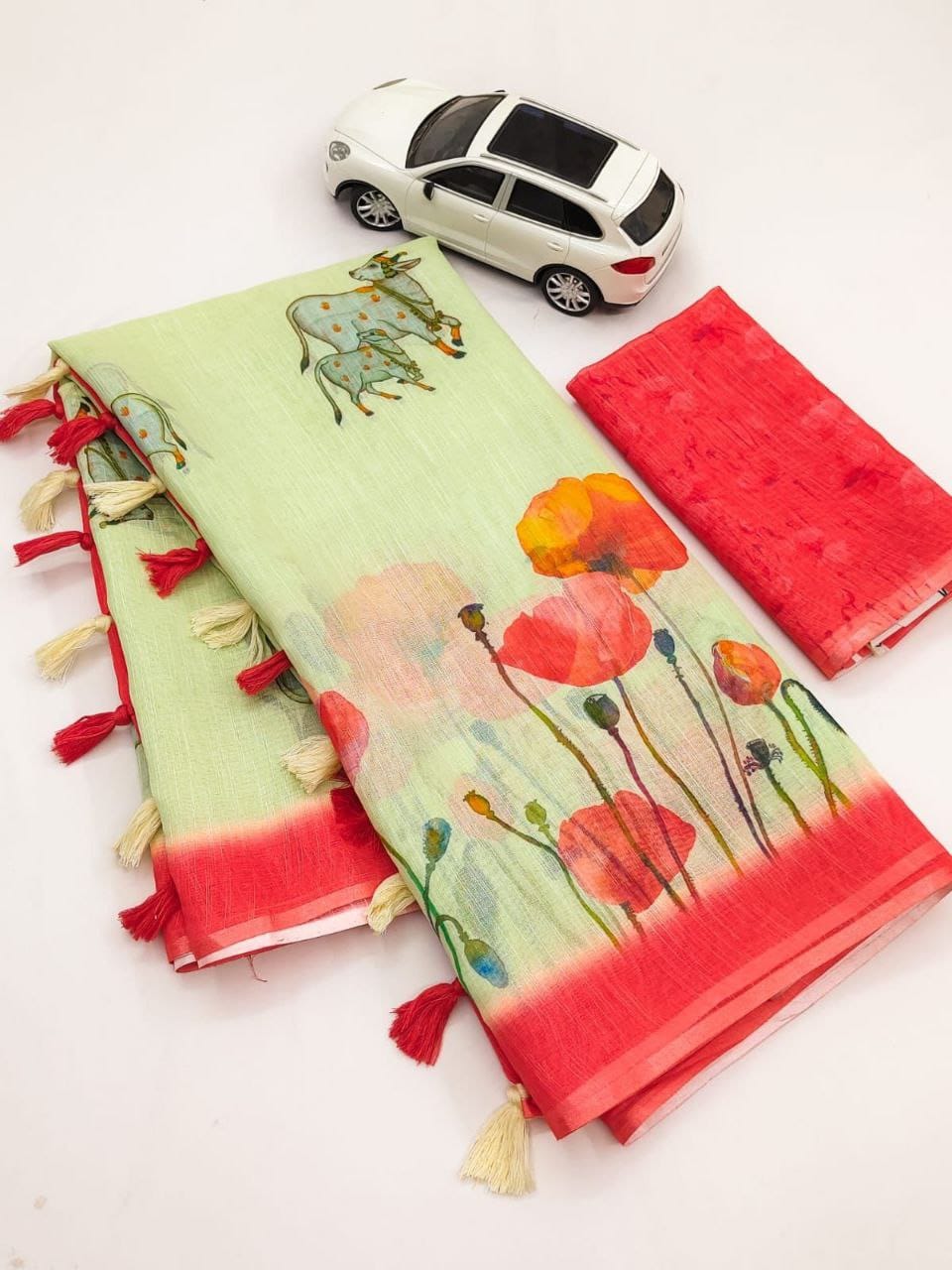 MG 348 Linen Digital Printed Non Catalog Sarees Wholesale Market In Surat